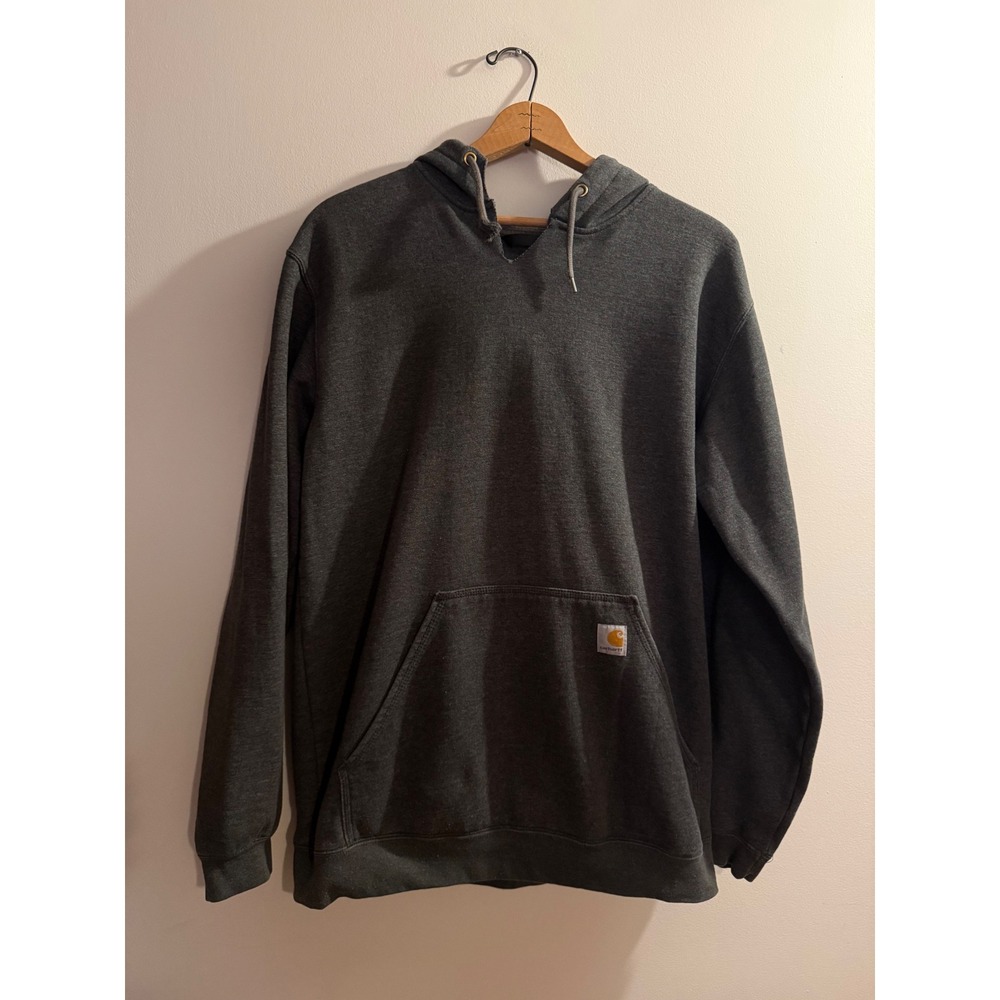 Carhartt Mens Loose Fit Hoodie Charcoal Gray Neon Yellow Logo Size L Tall